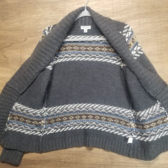 St Johns Bay Wmns Sz PL Petite Open Front Cardigan Sweater Blue Brown Gray - Picture 4 of 5